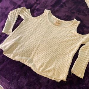 Open Shoulder Long Sleeve Flowy Crop Top